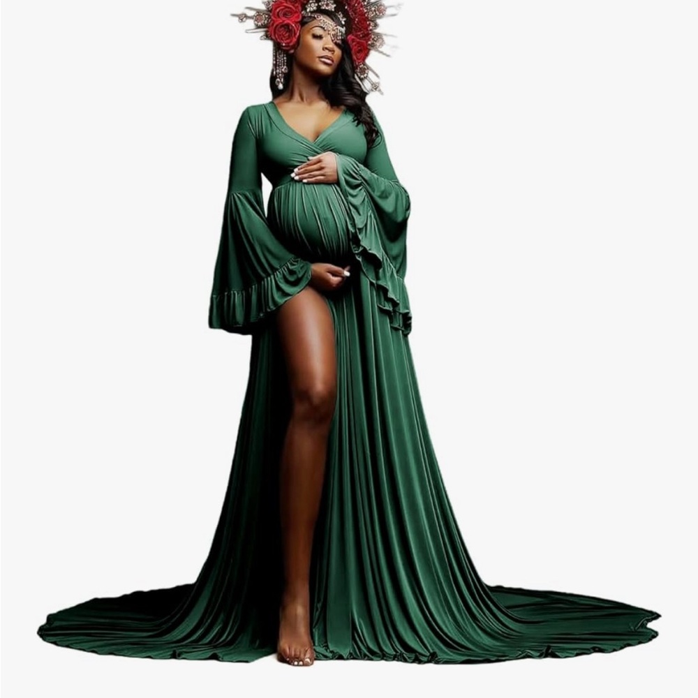 Elegant Green Maternity Gown